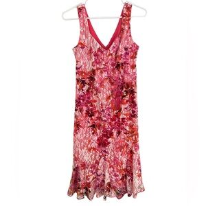 R&M Richards Pink and Red Sleeveless V-Neck Sundress